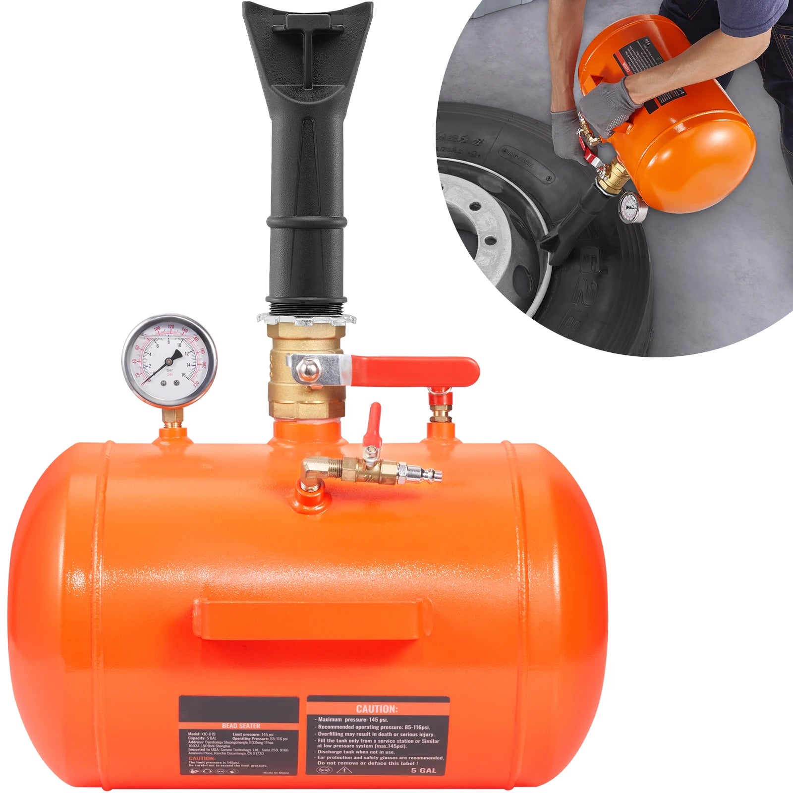 SucceBuy Tire Bead Blaster 5 Gallon/19L Capacity Includes Pressure Gauge & Handle 145 PSI Max Inflation Tank for Cars Trucks ATV