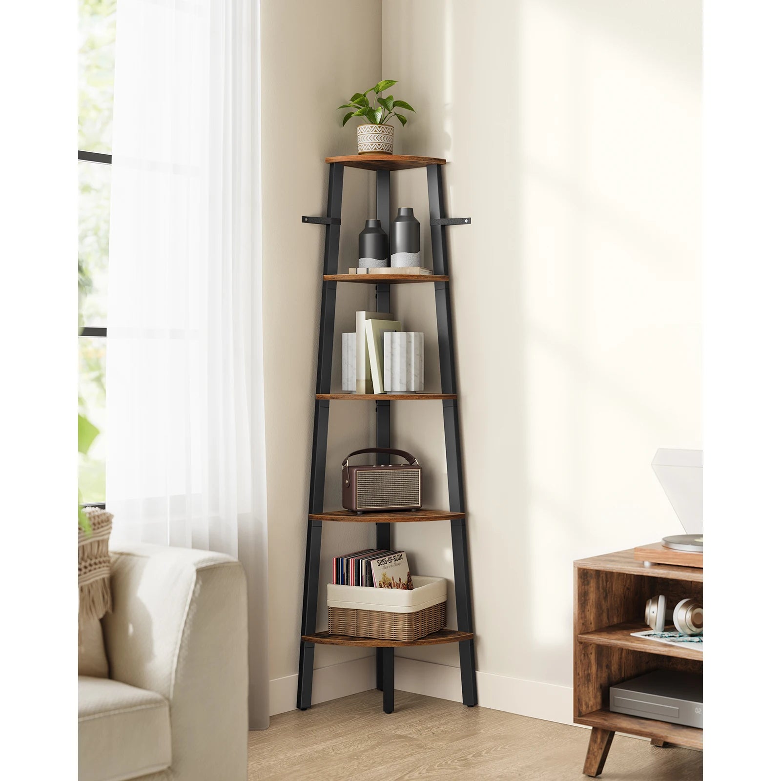 VASAGLE Corner Shelf Unit, 5-Tier Corner Shelf, Ladder Shelf for Living Room